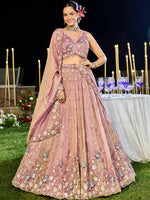 Beautiful Peach Color Tissue Fabric Party Wear Lehenga