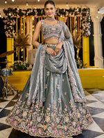Beautiful Grey Color Tissue Fabric Party Wear Lehenga