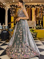 Beautiful Grey Color Tissue Fabric Party Wear Lehenga