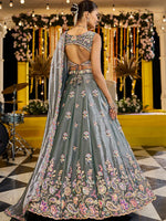 Beautiful Grey Color Tissue Fabric Party Wear Lehenga