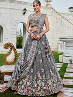 Beautiful Grey Color Tissue Fabric Party Wear Lehenga