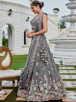 Beautiful Grey Color Tissue Fabric Party Wear Lehenga