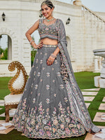 Beautiful Grey Color Tissue Fabric Party Wear Lehenga
