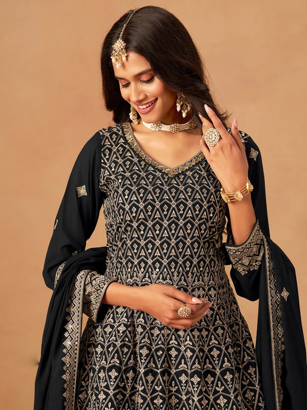 Amazing Black Color Georgette Fabric Plazzo Suit