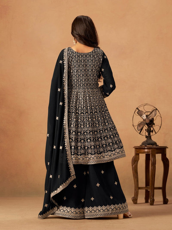 Amazing Black Color Georgette Fabric Plazzo Suit