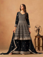 Amazing Black Color Georgette Fabric Plazzo Suit