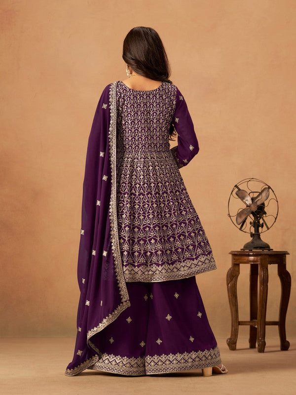 Amazing Purple Color Georgette Fabric Plazzo Suit