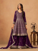Amazing Purple Color Georgette Fabric Plazzo Suit