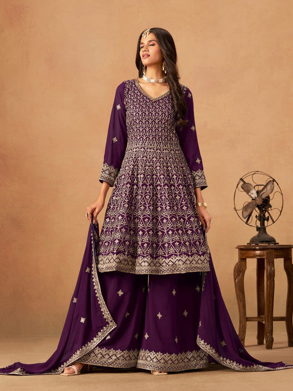 Amazing Purple Color Georgette Fabric Plazzo Suit