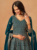 Amazing Teal Color Georgette Fabric Plazzo Suit