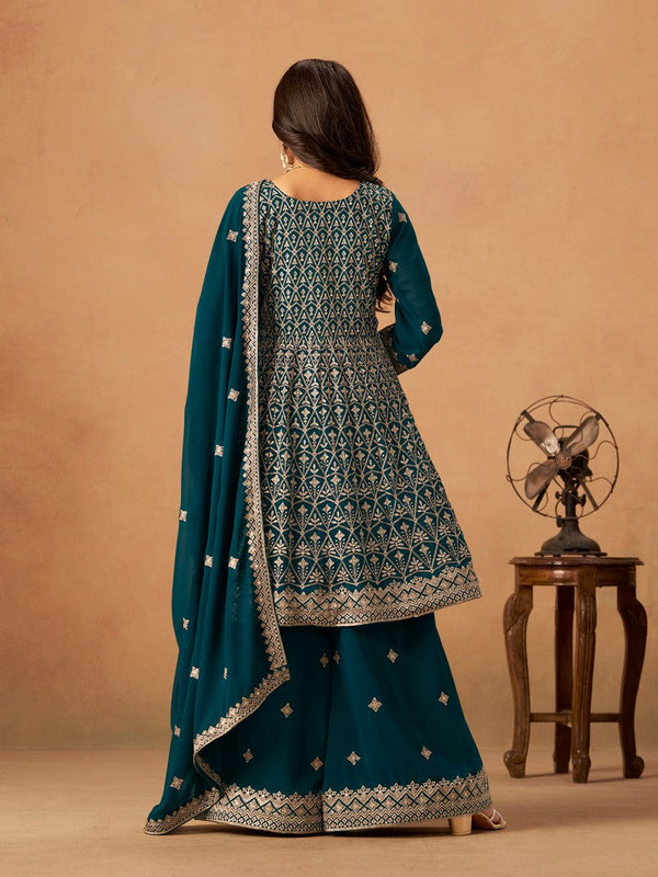 Amazing Teal Color Georgette Fabric Plazzo Suit