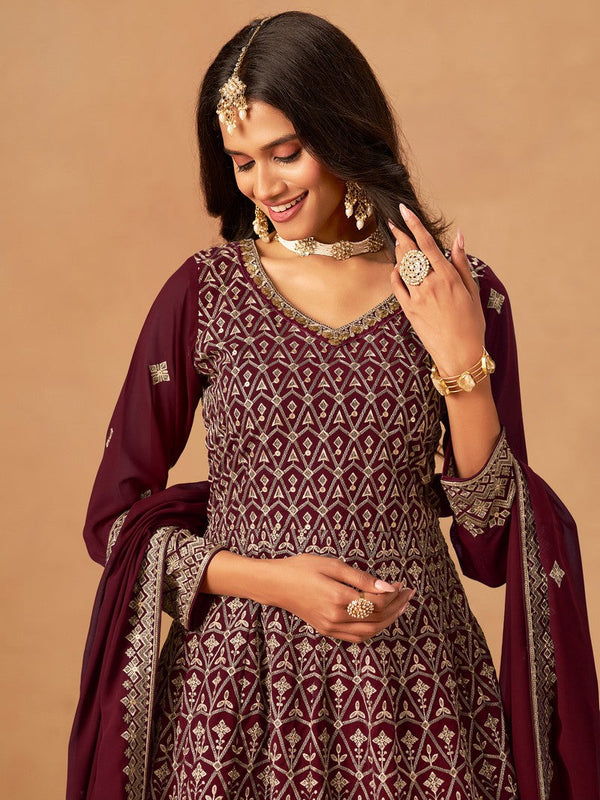 Amazing Maroon Color Georgette Fabric Plazzo Suit
