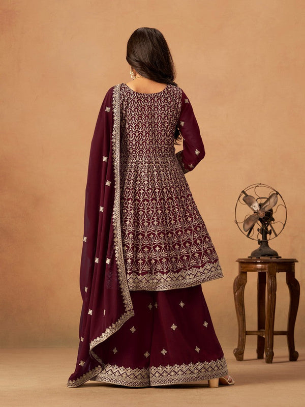 Amazing Maroon Color Georgette Fabric Plazzo Suit