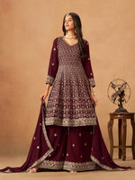 Amazing Maroon Color Georgette Fabric Plazzo Suit