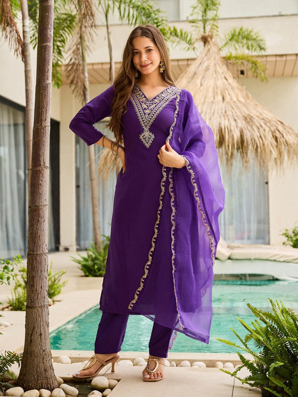 Gorgeous Purple Color Rayon  Fabric Designer Suit