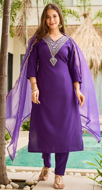 Gorgeous Purple Color Rayon  Fabric Designer Suit