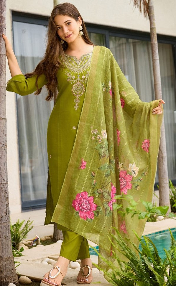 Gorgeous Green Color Viscose   Fabric Designer Suit
