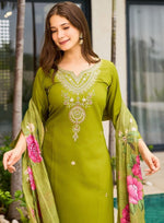 Gorgeous Green Color Viscose   Fabric Designer Suit