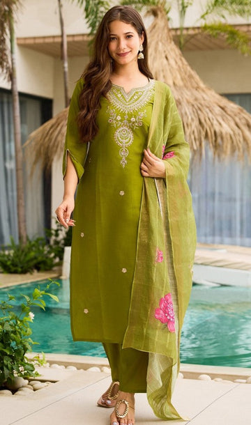 Gorgeous Green Color Viscose   Fabric Designer Suit