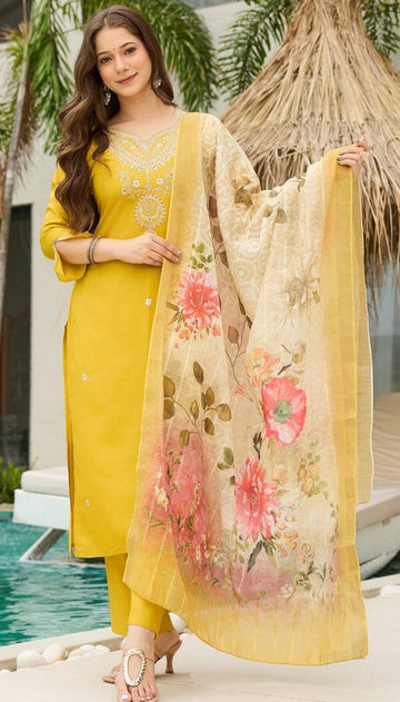 Gorgeous Mustard Color Viscose   Fabric Designer Suit