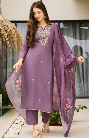 Gorgeous Purple Color Viscose   Fabric Designer Suit