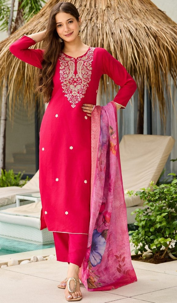 Gorgeous Pink Color Viscose   Fabric Designer Suit