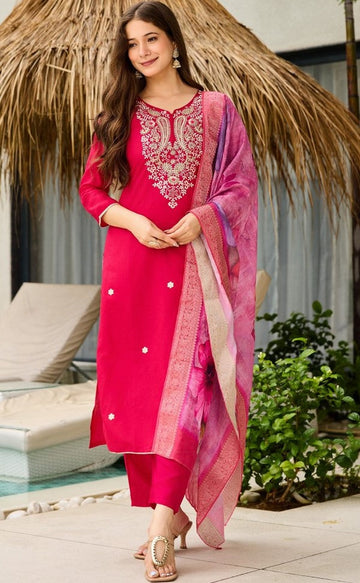Gorgeous Pink Color Viscose   Fabric Designer Suit