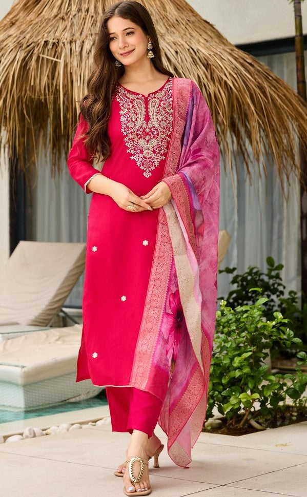 Gorgeous Pink Color Viscose   Fabric Designer Suit