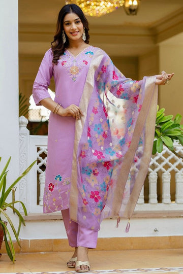 Gorgeous Purple Color Viscose  Fabric Designer Suit