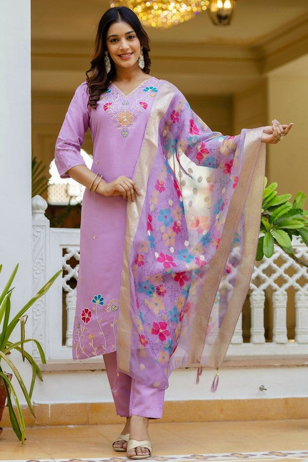 Gorgeous Purple Color Viscose  Fabric Designer Suit