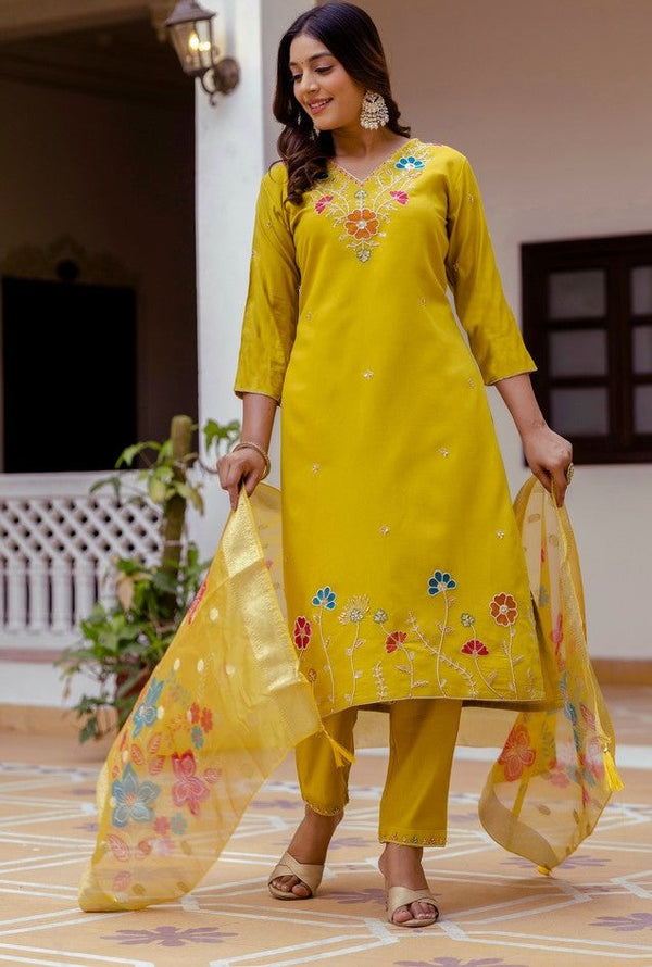 Gorgeous Mustard Color Viscose  Fabric Designer Suit