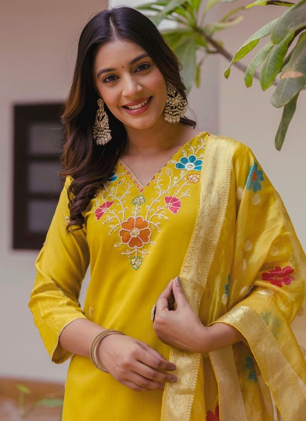 Gorgeous Mustard Color Viscose  Fabric Designer Suit