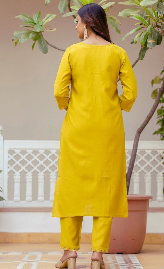 Gorgeous Mustard Color Viscose  Fabric Designer Suit