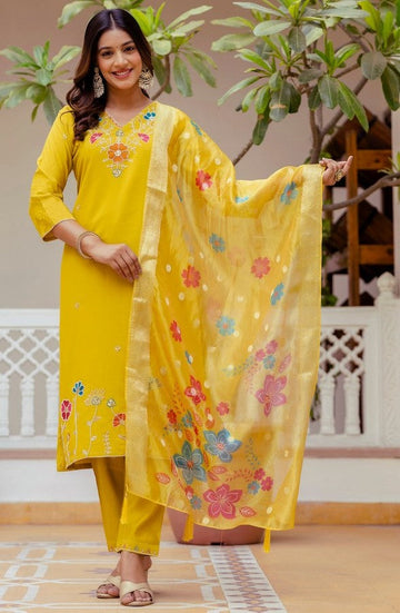 Gorgeous Mustard Color Viscose  Fabric Designer Suit