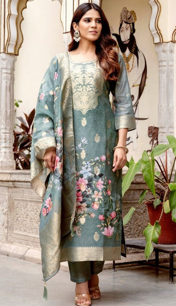 Gorgeous Grey Color Chanderi  Fabric Designer Suit