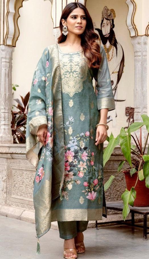 Gorgeous Grey Color Chanderi  Fabric Designer Suit