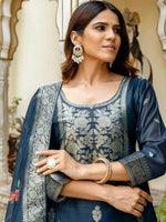 Gorgeous Navy Blue Color Chanderi  Fabric Plazzo Suit