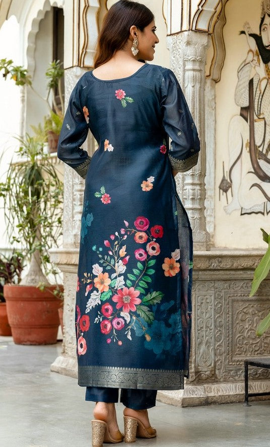 Gorgeous Navy Blue Color Chanderi  Fabric Plazzo Suit