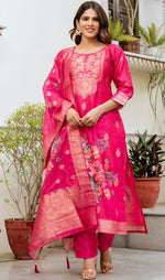 Gorgeous Pink Color Chanderi  Fabric Designer Suit
