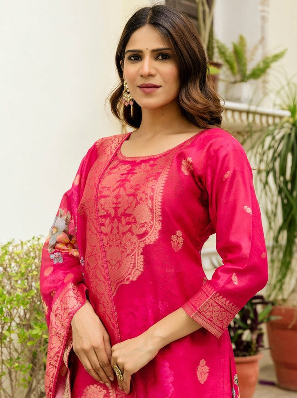 Gorgeous Pink Color Chanderi  Fabric Designer Suit
