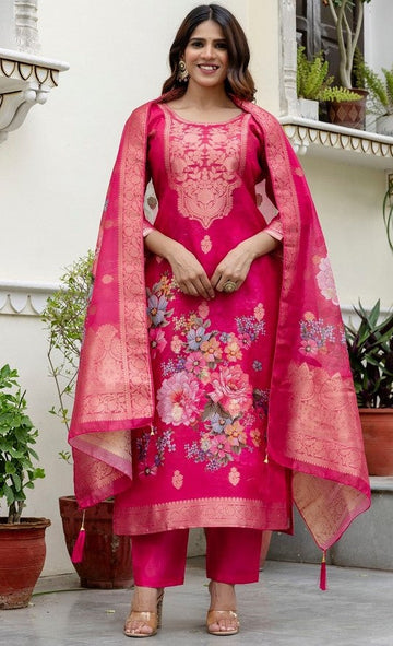 Gorgeous Pink Color Chanderi  Fabric Designer Suit