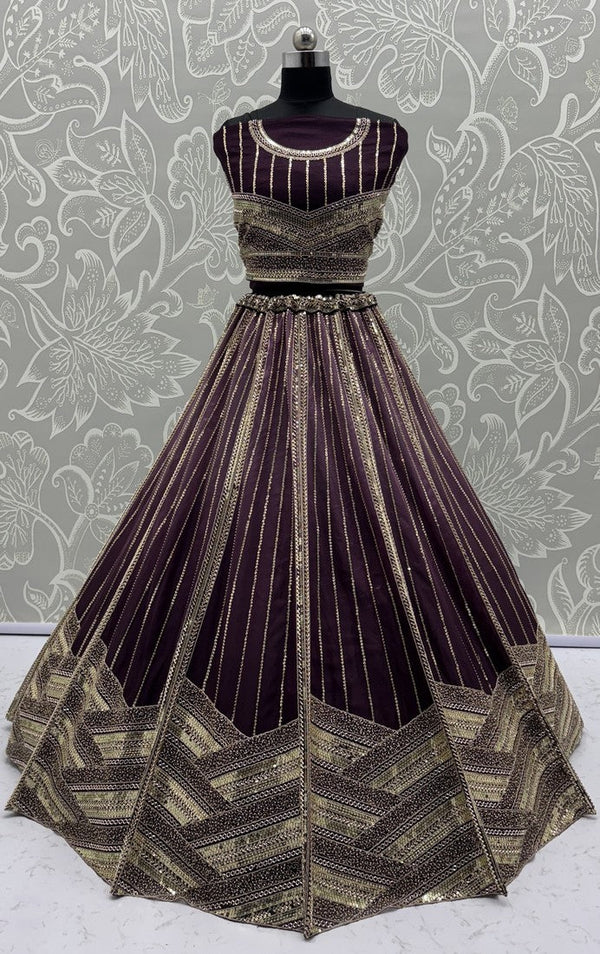 Lovely Purple Color Net Fabric Party Wear Lehenga
