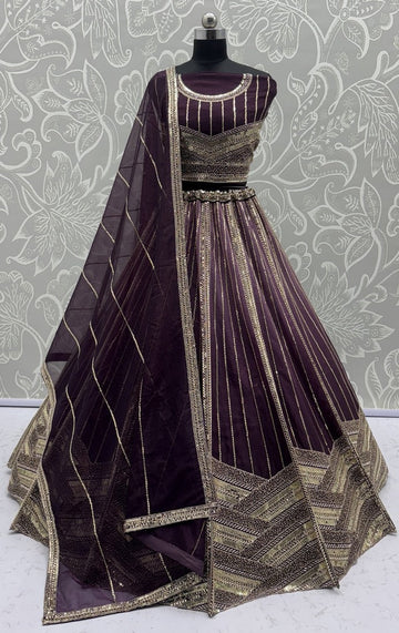 Lovely Purple Color Net Fabric Party Wear Lehenga