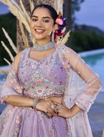 Beautiful Purple Color Satin Fabric Party Wear Lehenga