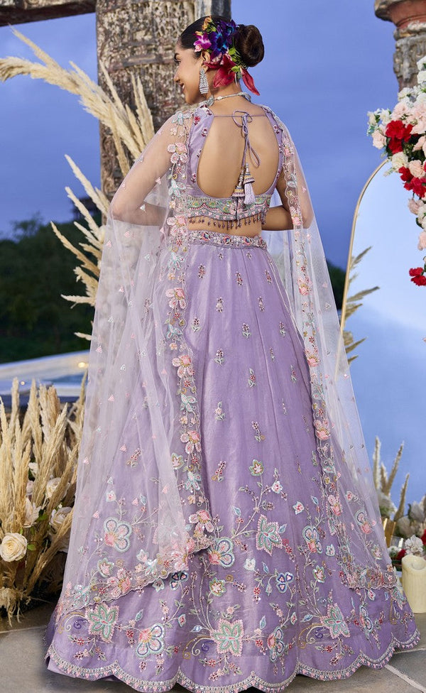 Beautiful Purple Color Satin Fabric Party Wear Lehenga