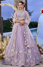 Beautiful Purple Color Satin Fabric Party Wear Lehenga