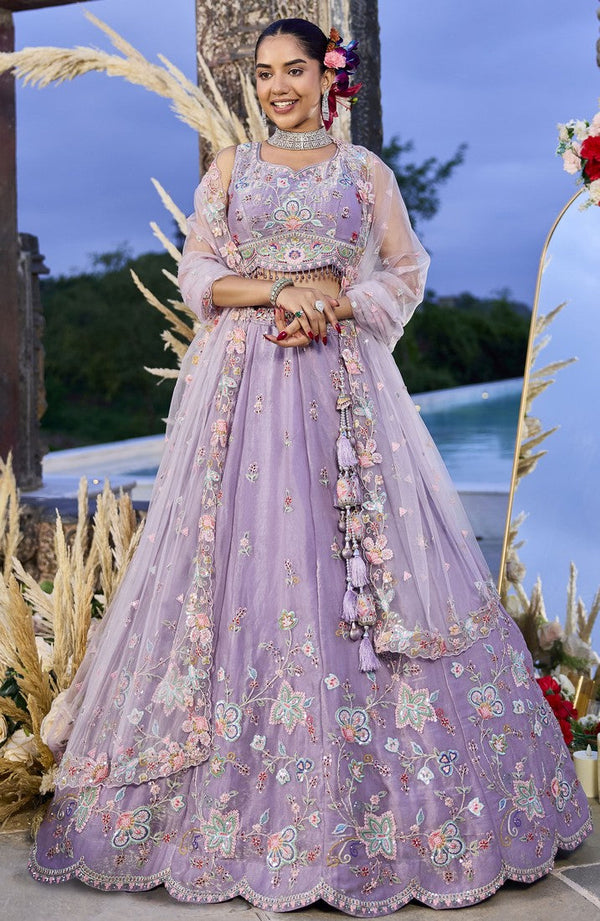 Beautiful Purple Color Satin Fabric Party Wear Lehenga