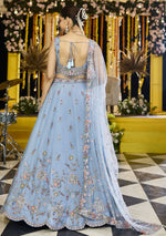 Beautiful Aqua Color Satin Fabric Party Wear Lehenga