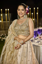 Beautiful Beige Color Satin Fabric Party Wear Lehenga