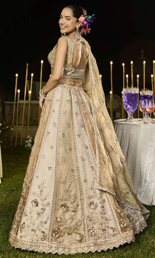 Beautiful Beige Color Satin Fabric Party Wear Lehenga